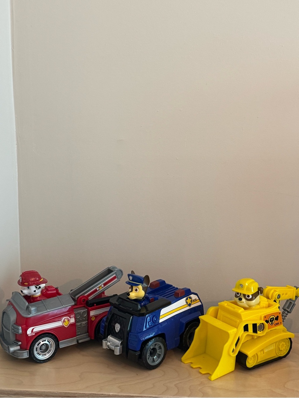Paw Patrol Trio: Red Fire Engine, Blue Police Cruiser, Yellow Bulldozer